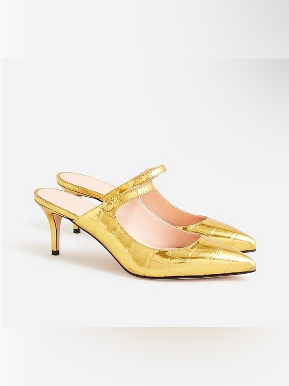 J. Crew Metallic Gold Pointed-Toe Mary Jane Mules